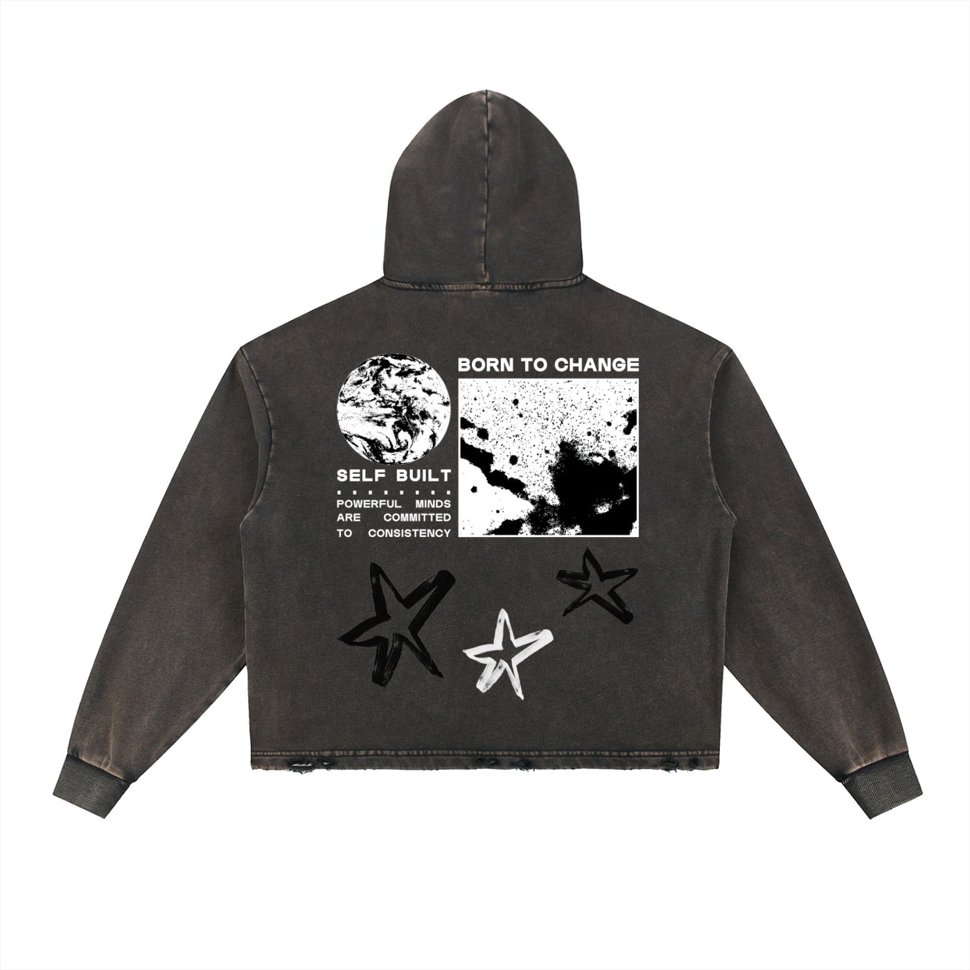 BORN TO CHANGE Vintage Washed Frayed-Hem Hoodie