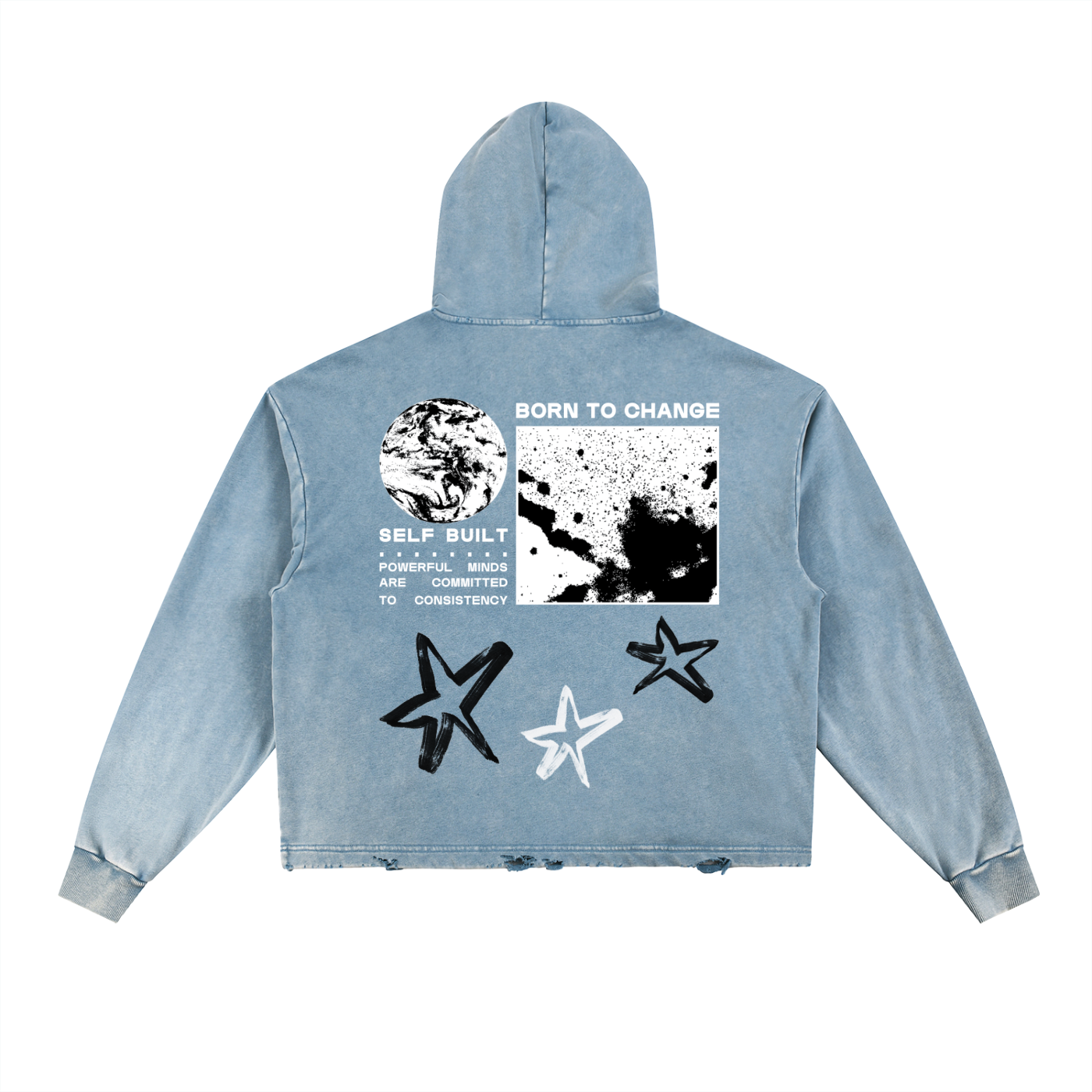 BORN TO CHANGE Vintage Washed Frayed-Hem Hoodie