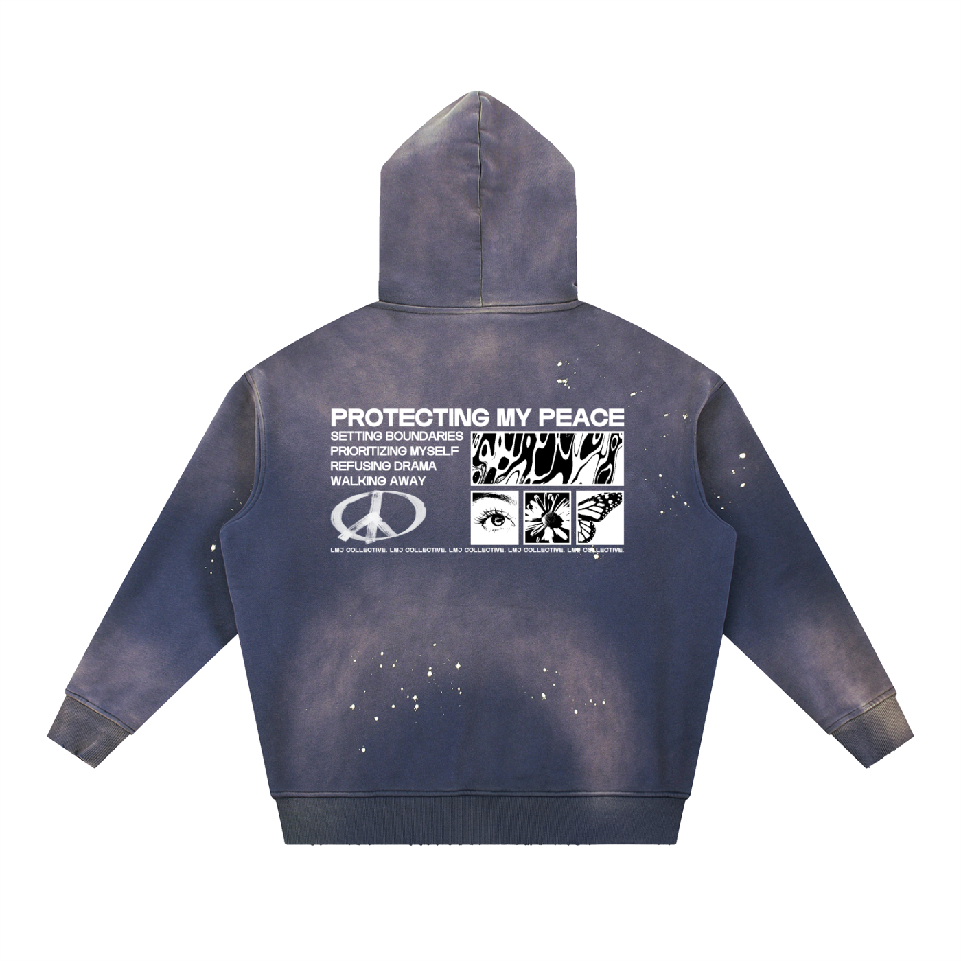 PROTECTING MY PEACE Vintage Washed Frayed Fleece Hoodie