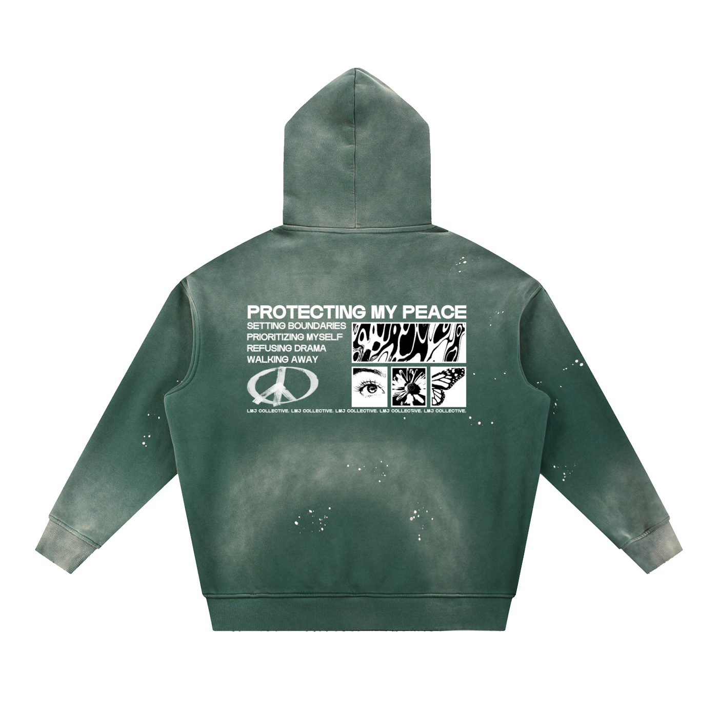 PROTECTING MY PEACE Vintage Washed Frayed Fleece Hoodie