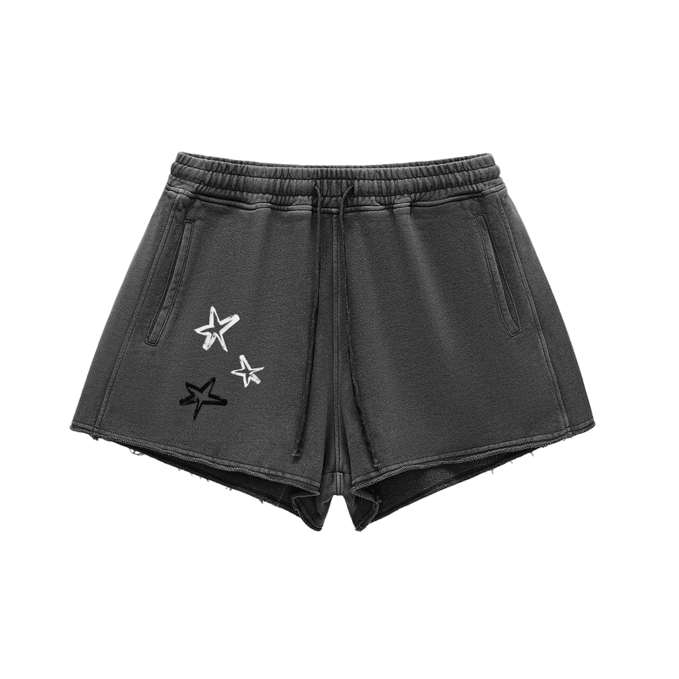 BORN TO CHANGE Snow Washed Raw Edge Drawstring Shorts