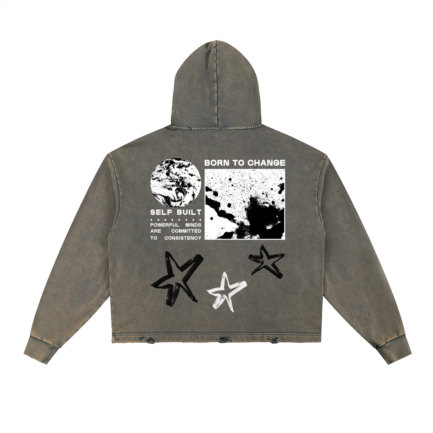 BORN TO CHANGE Vintage Washed Frayed-Hem Hoodie