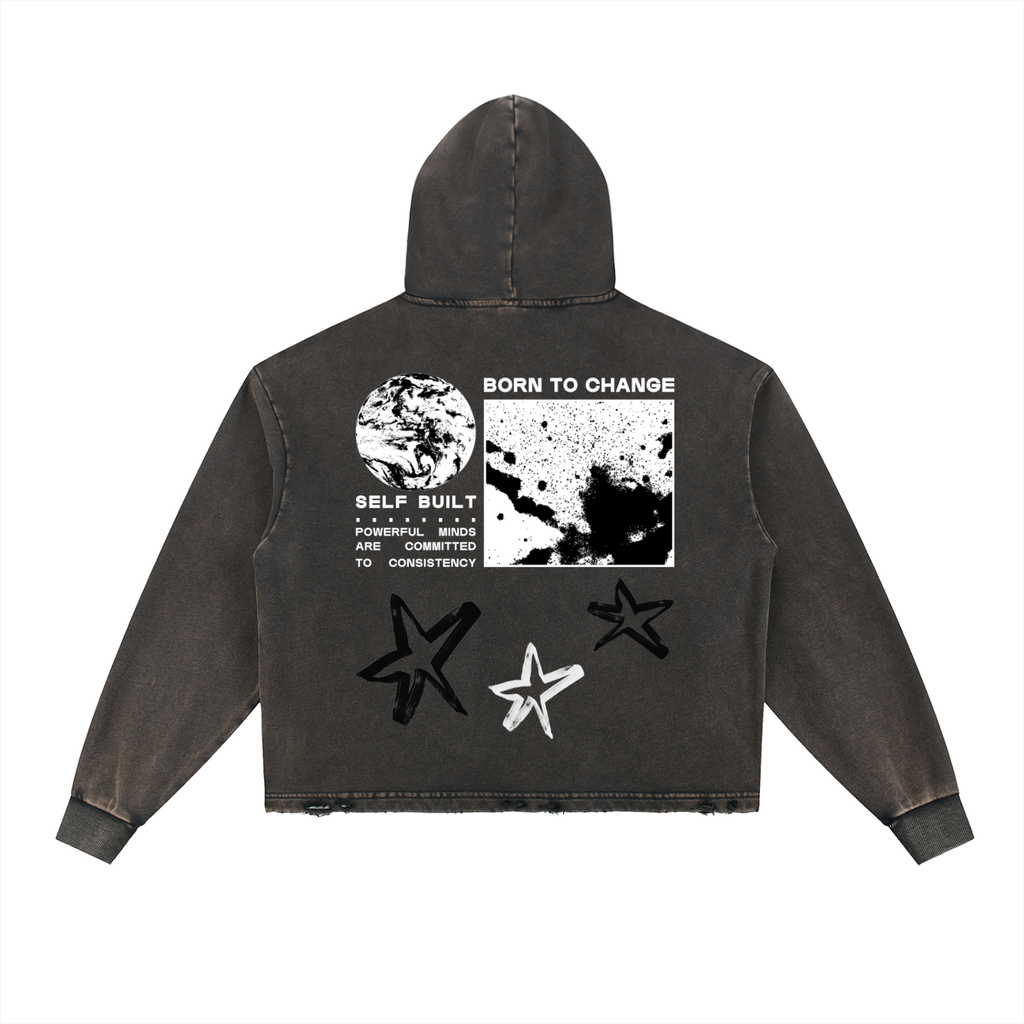 BORN TO CHANGE Vintage Washed Frayed-Hem Hoodie