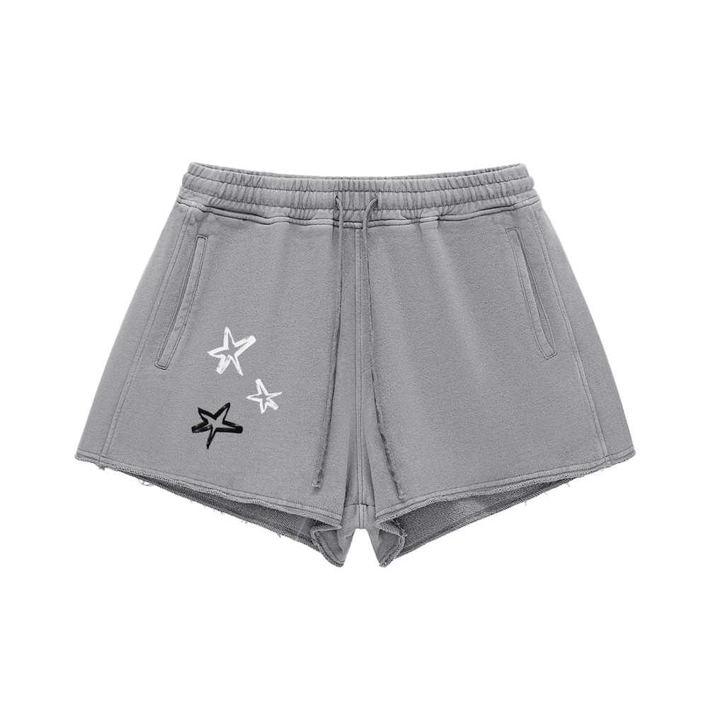 BORN TO CHANGE Snow Washed Raw Edge Drawstring Shorts