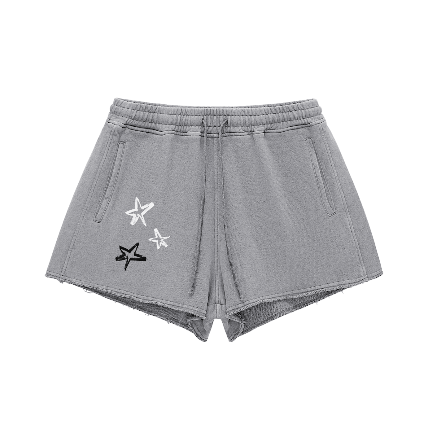 BORN TO CHANGE Snow Washed Raw Edge Drawstring Shorts