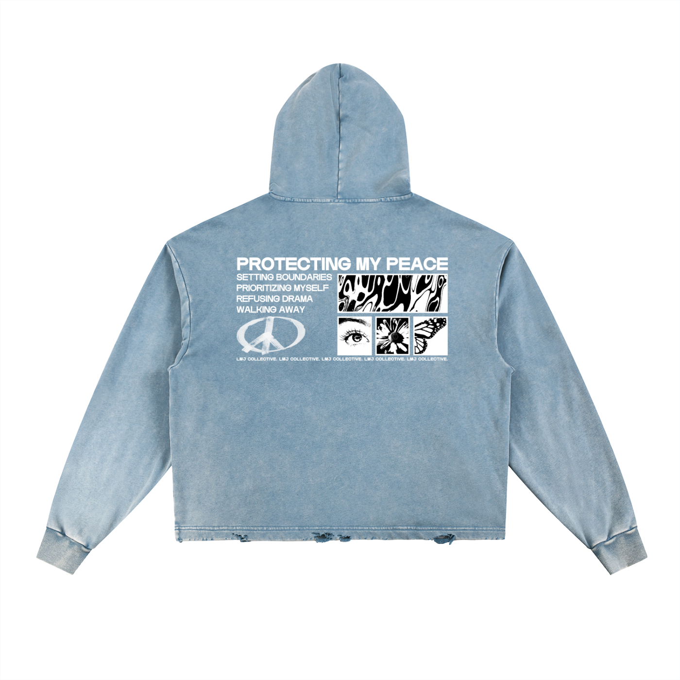 PROTECTING MY PEACE Vintage Washed Frayed-Hem Hoodie