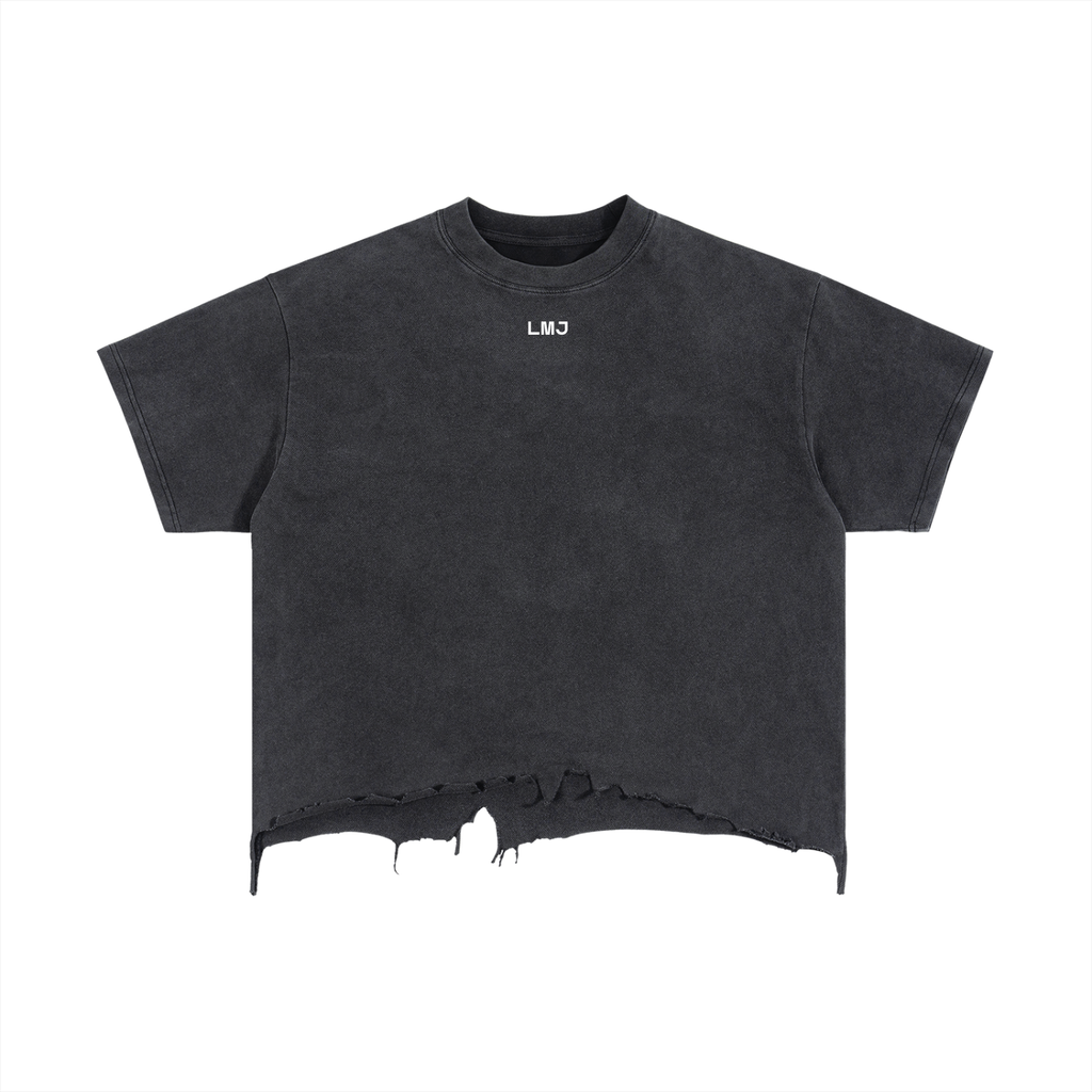 PROTECTING MY PEACE Vintage Wash Boxy Distressed Hem T-Shirt