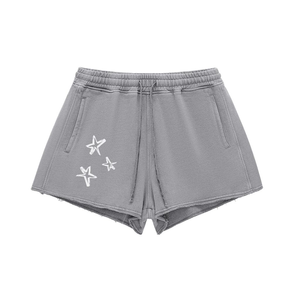 BORN TO CHANGE Snow Washed Raw Edge Drawstring Shorts