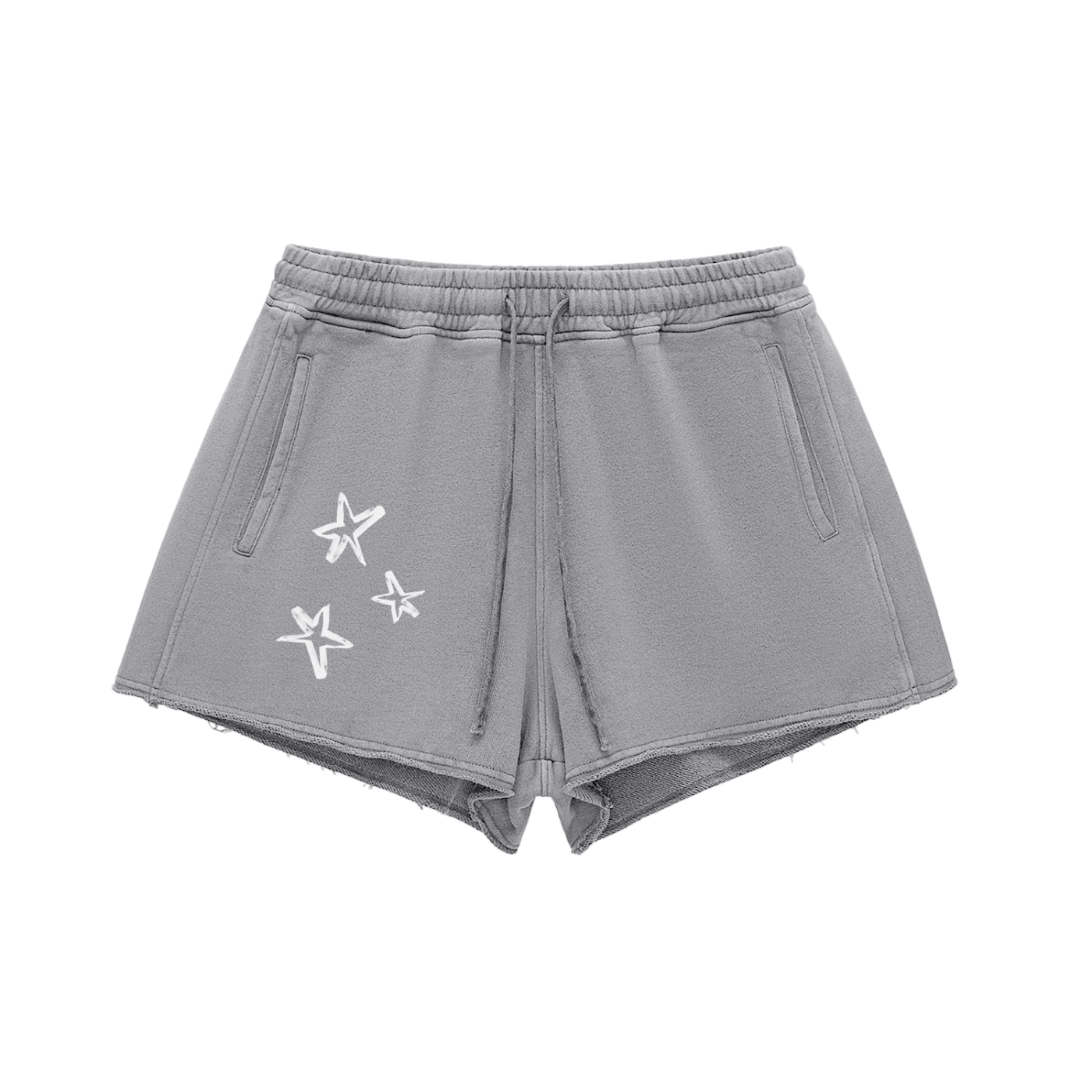 BORN TO CHANGE Snow Washed Raw Edge Drawstring Shorts