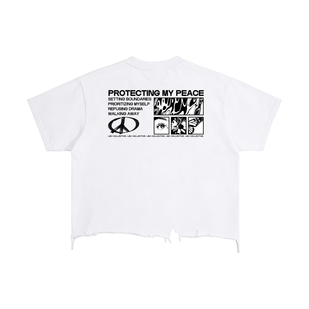 PROTECTING MY PEACE Vintage Wash Boxy Distressed Hem T-Shirt
