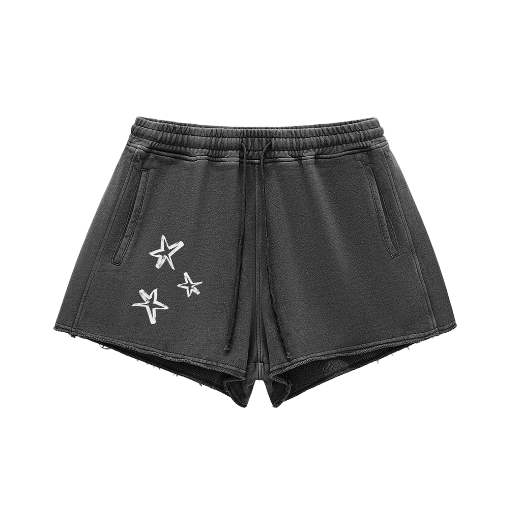 BORN TO CHANGE Snow Washed Raw Edge Drawstring Shorts