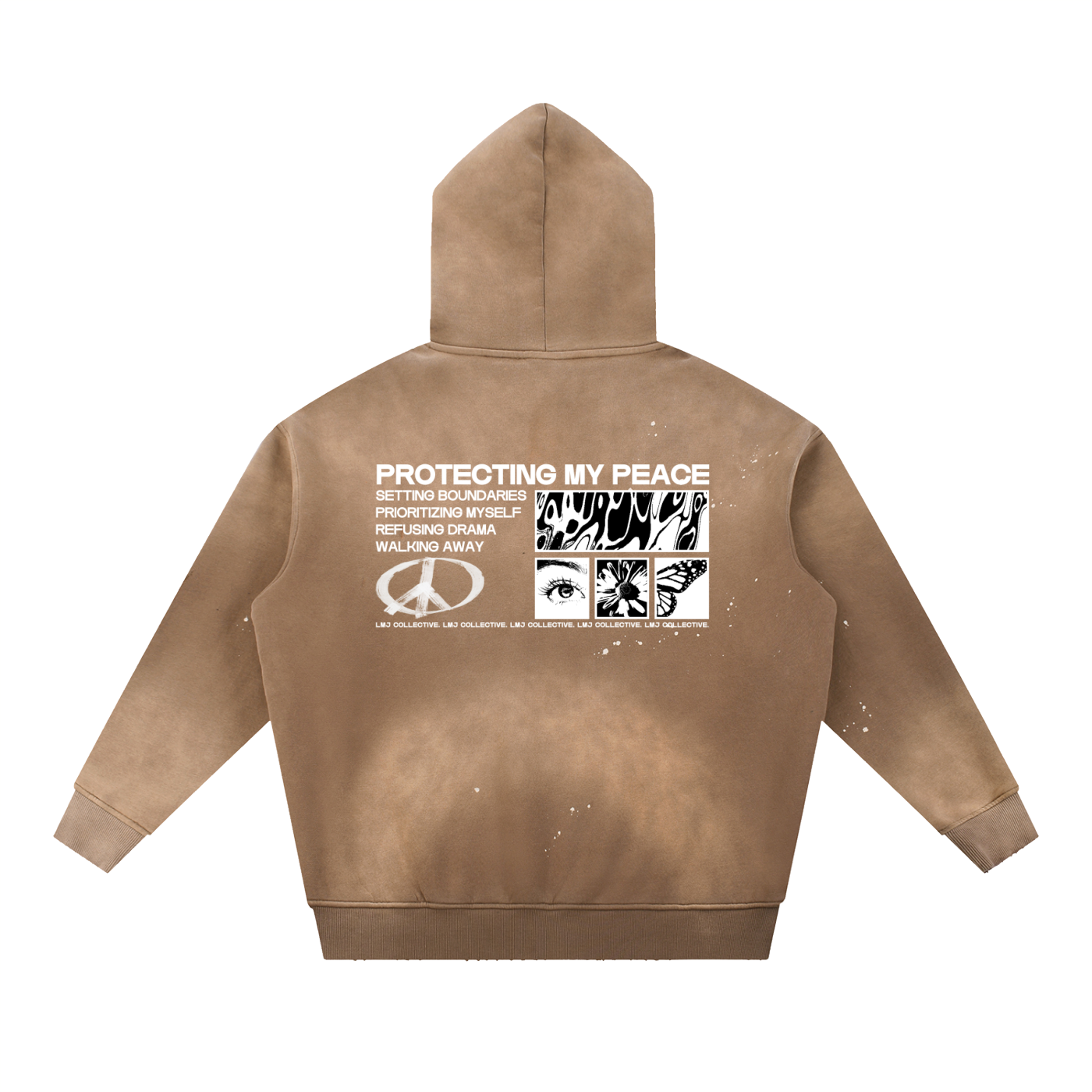 PROTECTING MY PEACE Vintage Washed Frayed Fleece Hoodie