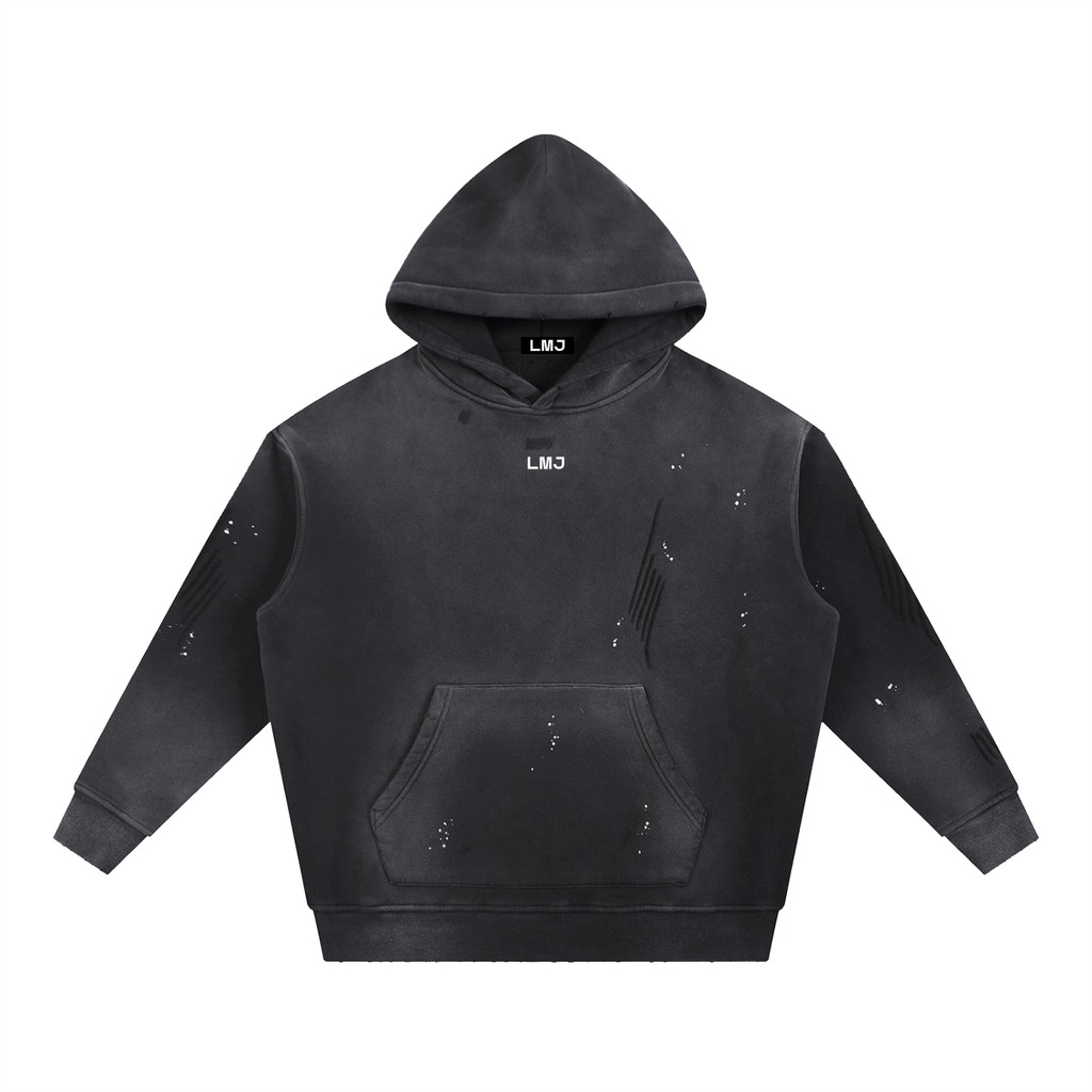 PROTECTING MY PEACE Vintage Washed Frayed Fleece Hoodie