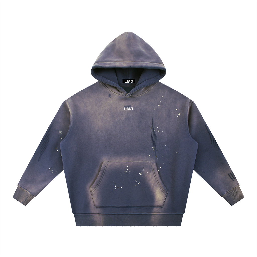PROTECTING MY PEACE Vintage Washed Frayed Fleece Hoodie